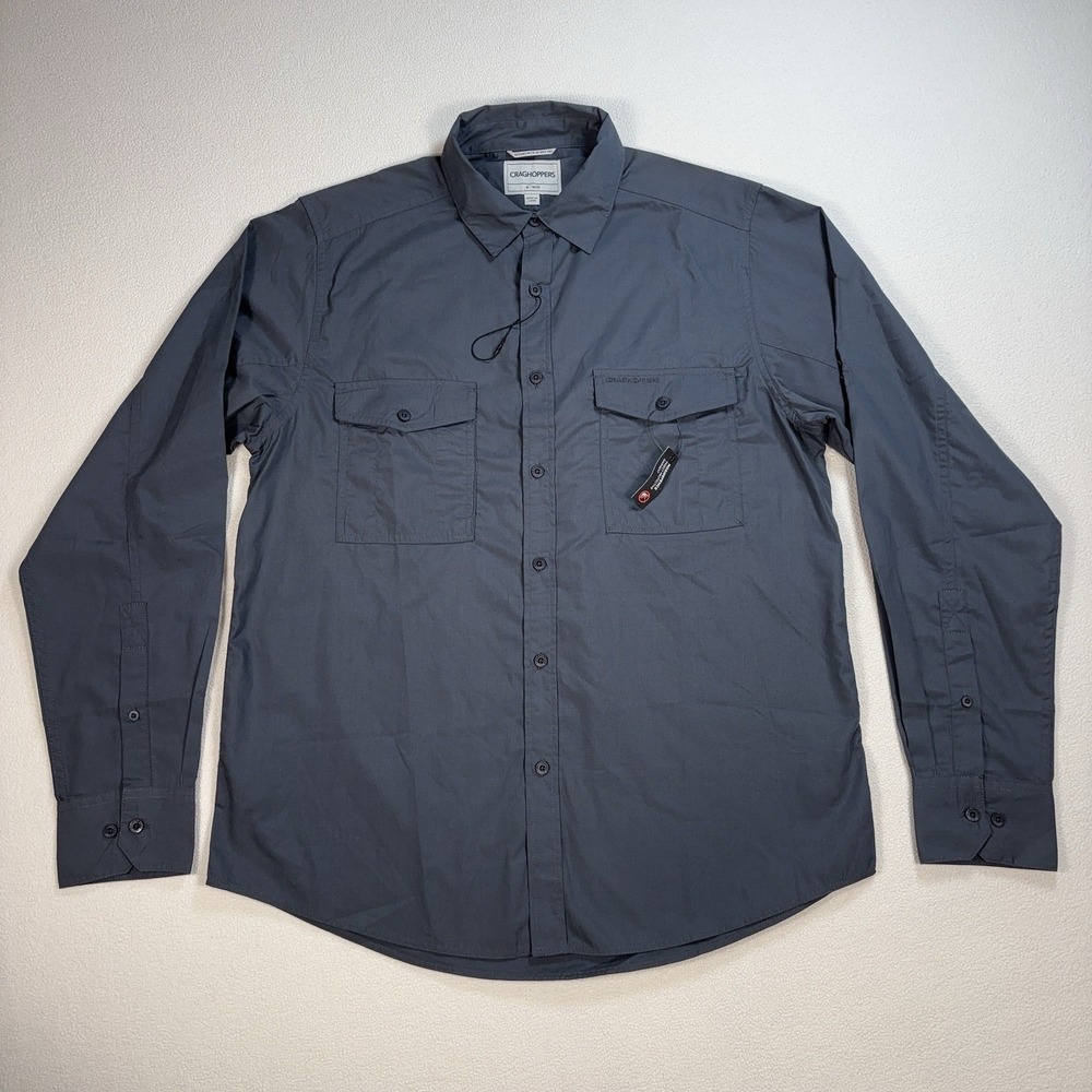 NEW Craghoppers Kiwi Shirt Men's M Gray Pockets Button Up Hiking Camping Outdoor